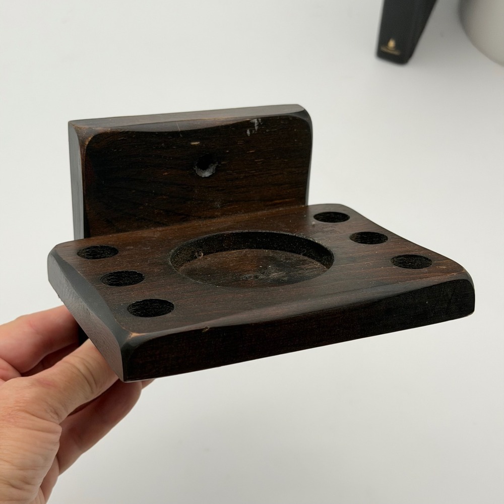 Vintage Handmade Wood Wall Mount Toothbrush Cup Holder Retro MCM Bathroom Decor